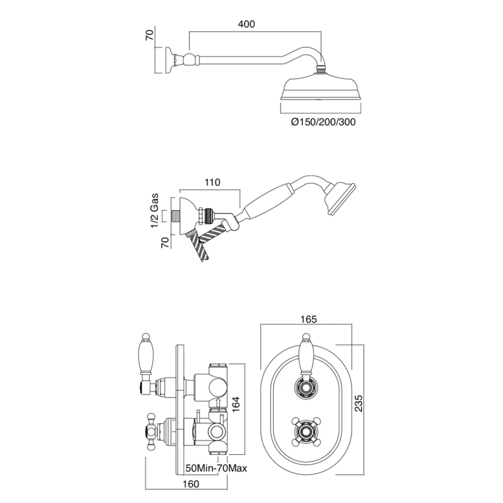 Viadurini Bathroom Duscharmaturen-Eingebaute Thermostatdusche mit Vintage-Design aus Messing Made in Italy - Elisea