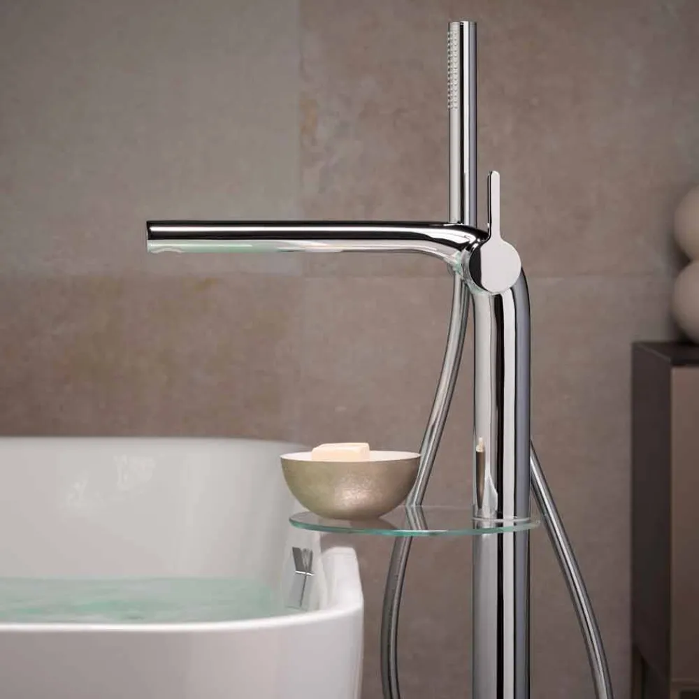 Viadurini Taps Badewannearmaturen-Einhebelmischer für freistehende Badewanne mit Messinghandbrause - Pinto