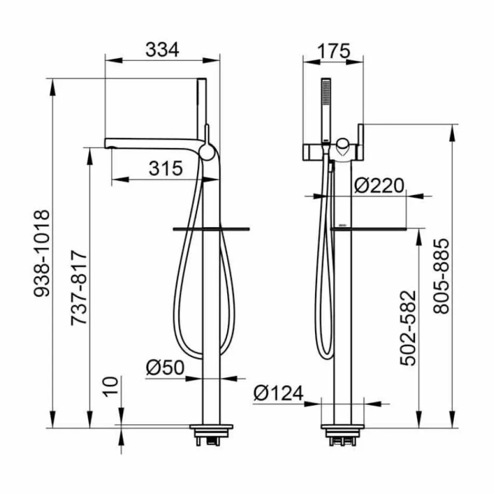 Viadurini Taps Badewannearmaturen-Einhebelmischer für freistehende Badewanne mit Messinghandbrause - Pinto