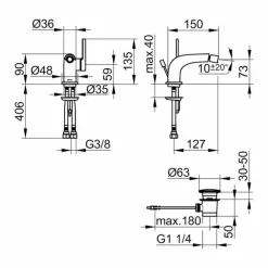 Viadurini Taps Bidetarmaturen-Einhebelmischer mit Bidetablauf aus Messing, Precious - Pinto