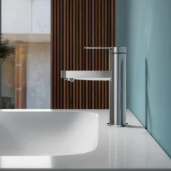 Viadurini Bathroom Waschbeckenarmaturen-Einhebel-Waschtischmischer mit flachem Design aus verchromtem Messing - Agenore