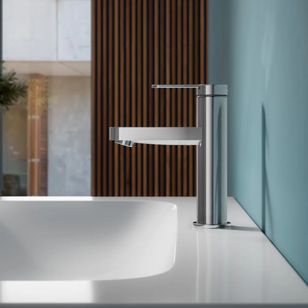 Viadurini Bathroom Waschbeckenarmaturen-Einhebel-Waschtischmischer mit flachem Design aus verchromtem Messing - Agenore