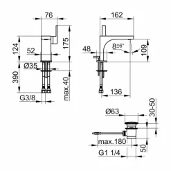 Viadurini Taps Waschbeckenarmaturen-Einhebel-Waschtischmischer mit Ablauf in Messing von Design-Etto