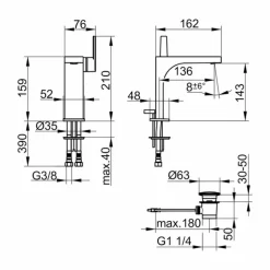 Viadurini Taps Waschbeckenarmaturen-Einhebel-Waschtischmischer mit Ablauf in Messing von Design-Etto