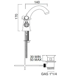 Viadurini Taps Waschbeckenarmaturen-Einlocharmatur für klassisches Waschbecken aus Messing und Schmetterlingsgriffen - Miriano