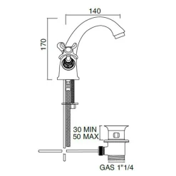Viadurini Taps Waschbeckenarmaturen-Einloch-Waschtischarmatur aus Messing Klassische Schmetterlingsgriffe - Fioretta