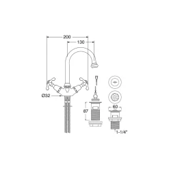 Viadurini Bathroom Waschbeckenarmaturen-Einloch-Waschtischbatterie im Vintage-Stil aus Messing Made in Italy - Klarisa
