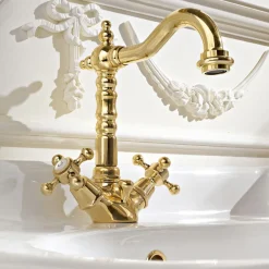 Viadurini Bathroom Waschbeckenarmaturen-Einloch-Waschtischmischer im Vintage-Design aus Messing Made in Italy - Ursula