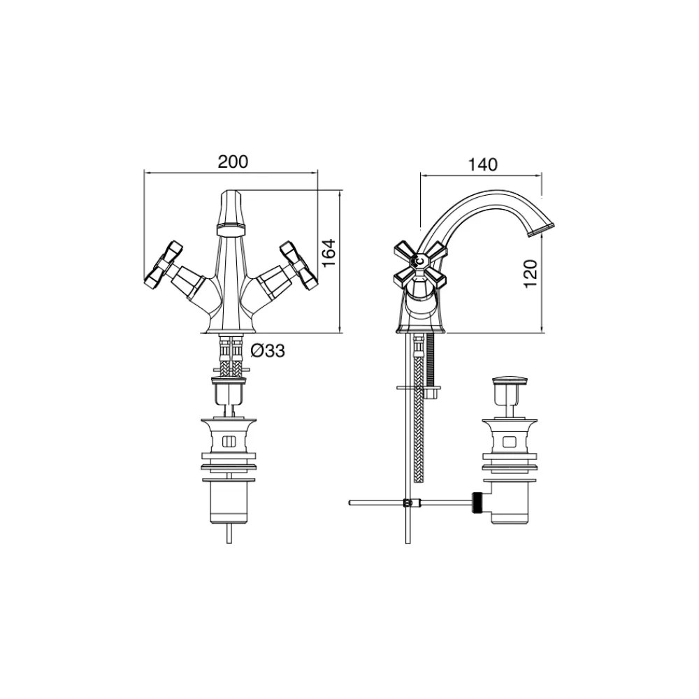 Viadurini Bathroom Waschbeckenarmaturen-Einloch-Waschtischmischer im Vintage-Design aus Messing Made in Italy - Silvana