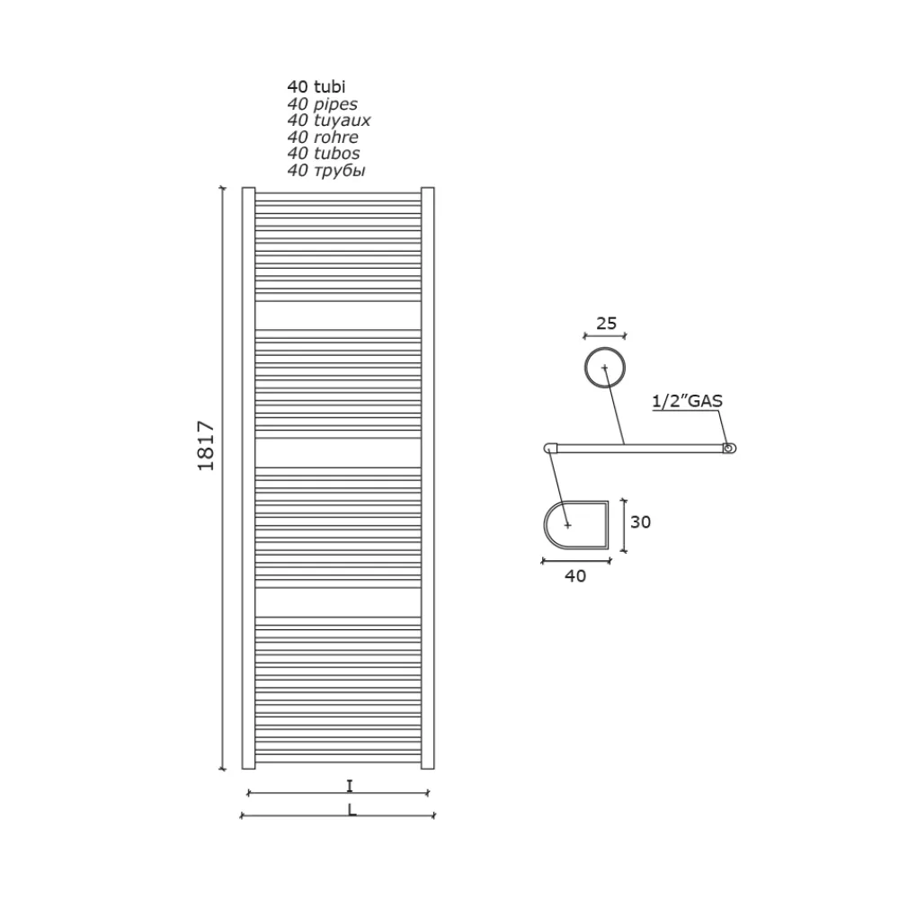 Viadurini Radiators Handtuchheizkörper Wasser-Einzelner hydraulischer Handtuchwärmer aus Kohlenstoffstahl Rost Made in Italy - Alan