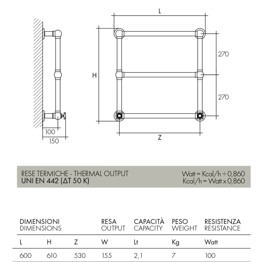 Scirocco H Handtuchheizkörper Elektrisch-Elektrischer Handtuchwärmer aus Messing in verschiedenen Ausführungen Made in Italy - Olga