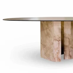 Viadurini Living Runde Tische|Esstische-Ellipsentisch aus Kristall und Marmor Beige Coralle Made in Italy – Noccia