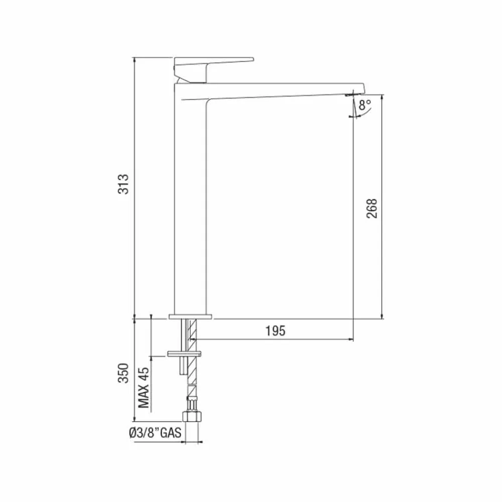 Viadurini Taps Waschbeckenarmaturen-Erweiterter Waschbeckenmischer H 268 mm ohne Abfluss Made in Italy - Galla