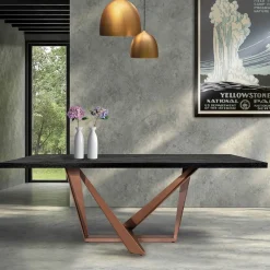 Viadurini Living Esstische Nach Mass|Esstische-Esstisch aus Eichenholz und kupferfarbenem Nuvolato-Metall Made in Italy - Patty