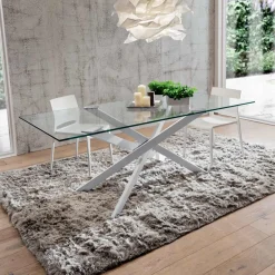 Viadurini Living Esstische-Esstisch aus gehärtetem Glas und Luxusmetall Made in Italy - Carlino