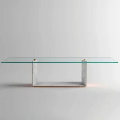 Viadurini Living Esstische Nach Mass|Esstische-Esstisch aus Glas mit Metall- und Marmorsockel Made in Italy - Minera