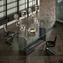 Viadurini Living Esstische Nach Mass|Esstische-Esstisch aus Glas mit Metall- und Marmorsockel Made in Italy - Minera