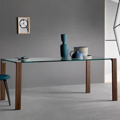 Viadurini Living Esstische Nach Mass|Esstische-Esstisch aus Glas und Beine aus Eiche oder Nussbaum Canaletto - Aschio