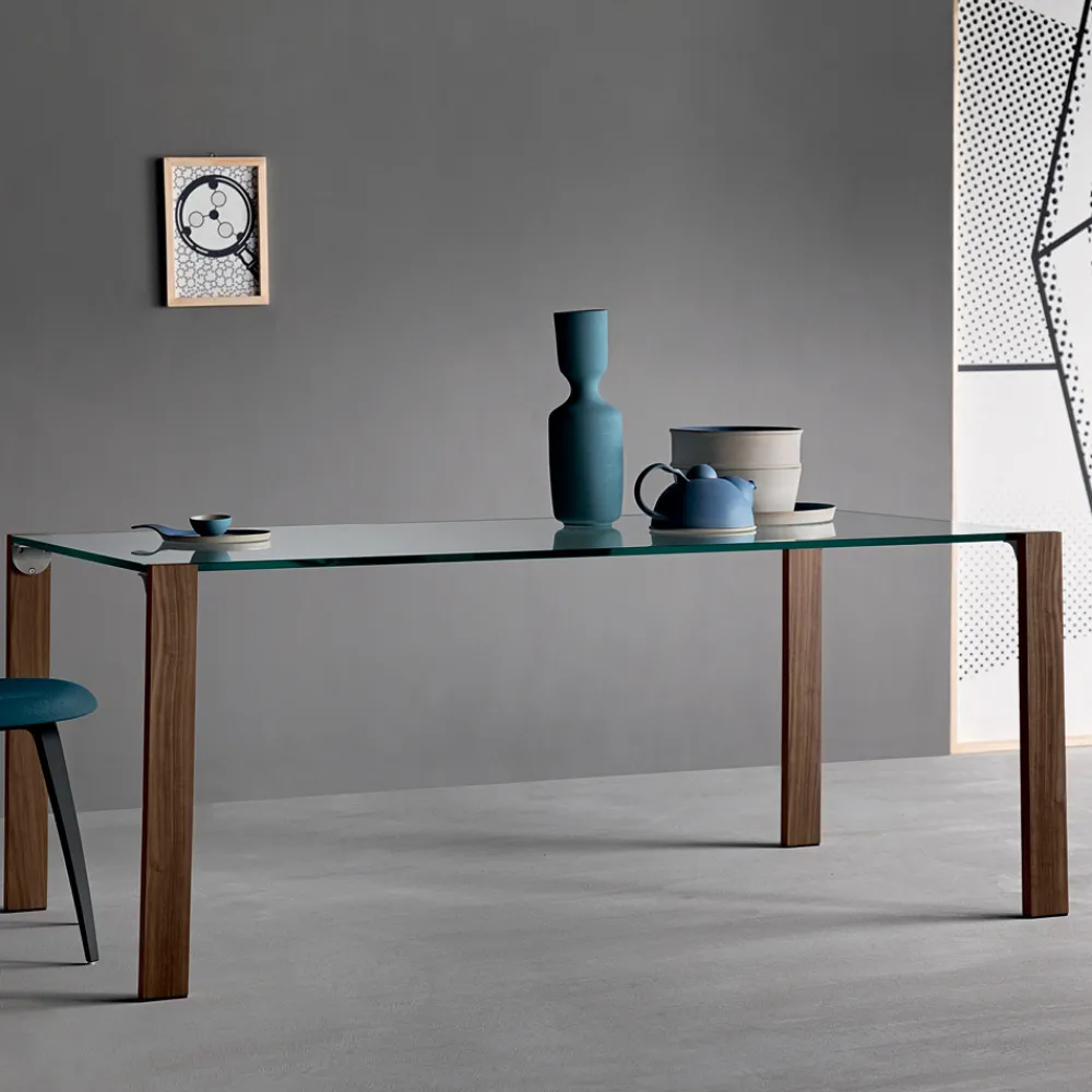 Viadurini Living Esstische Nach Mass|Esstische-Esstisch aus Glas und Beine aus Eiche oder Nussbaum Canaletto - Aschio