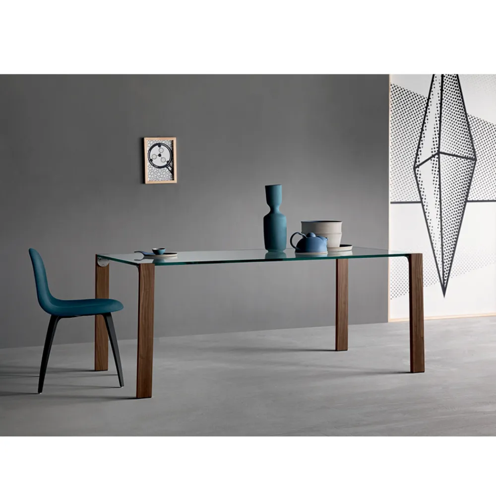 Viadurini Living Esstische Nach Mass|Esstische-Esstisch aus Glas und Beine aus Eiche oder Nussbaum Canaletto - Aschio