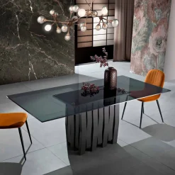 Viadurini Living Esstische-Esstisch aus Glas und Massivholz made in Italy, Egisto