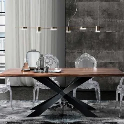 Viadurini Living Esstische-Esstisch aus massivem Akazienholz und Stahl – Phosphor