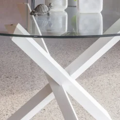 Viadurini Living Runde Tische-Esstisch aus massiver Buche und Platte aus gehärtetem Glas - Evergreen