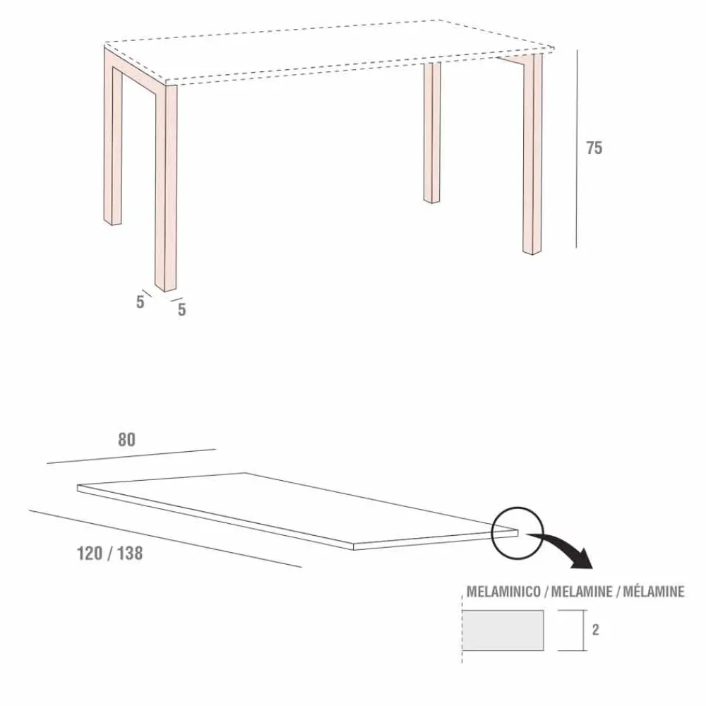 Viadurini Living Ausziehbare Esstische-Esstisch aus Melamin und lackiertem Metall Made in Italy - Remigio