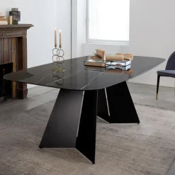 Viadurini Living Esstische-Esstisch aus polierter Keramik und Stahl von Florim Thunder Night – Medunotav