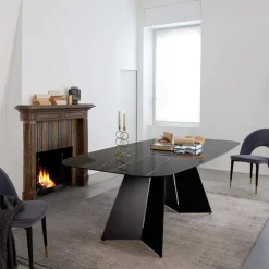 Viadurini Living Esstische-Esstisch aus polierter Keramik und Stahl von Florim Thunder Night – Medunotav