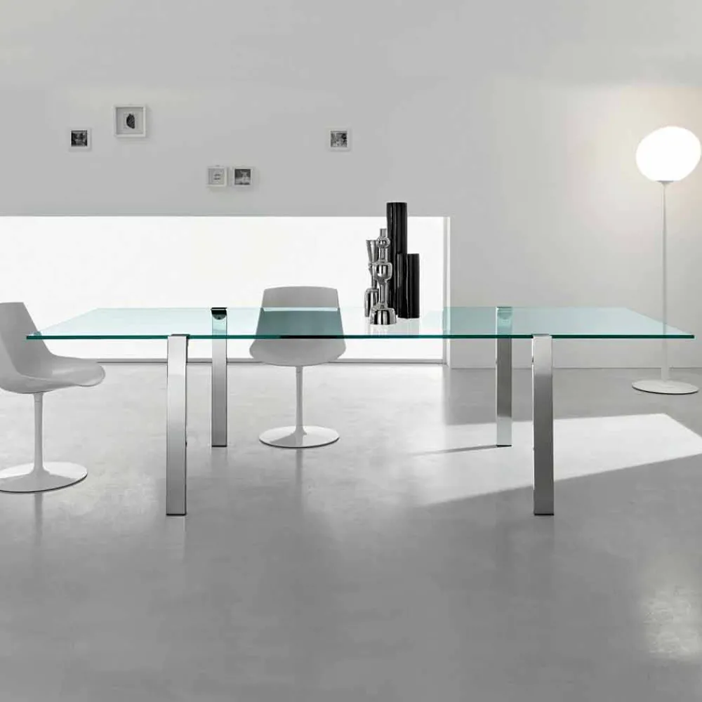 Viadurini Living Esstische Nach Mass|Esstische-Esstisch aus transparentem Glas und Metall verschiedene Farben Made in Italy - Aschio