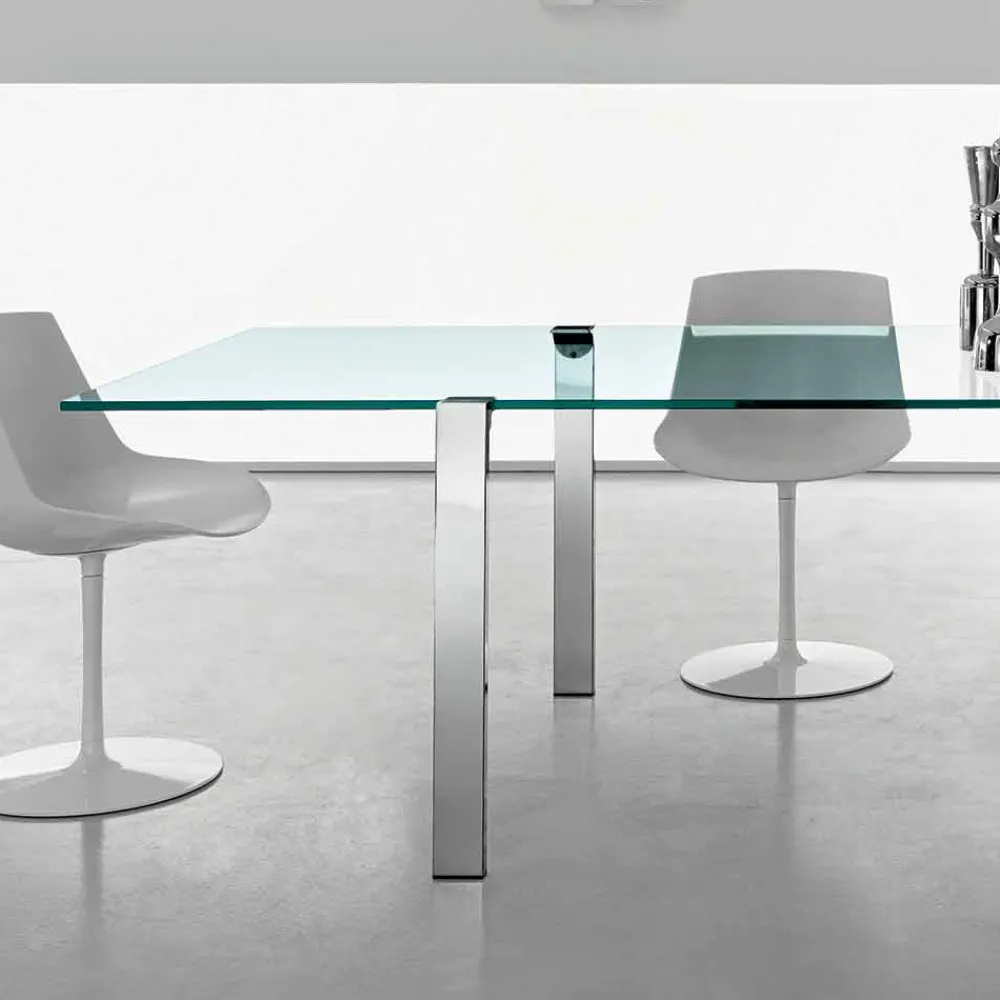 Viadurini Living Esstische Nach Mass|Esstische-Esstisch aus transparentem Glas und Metall verschiedene Farben Made in Italy - Aschio