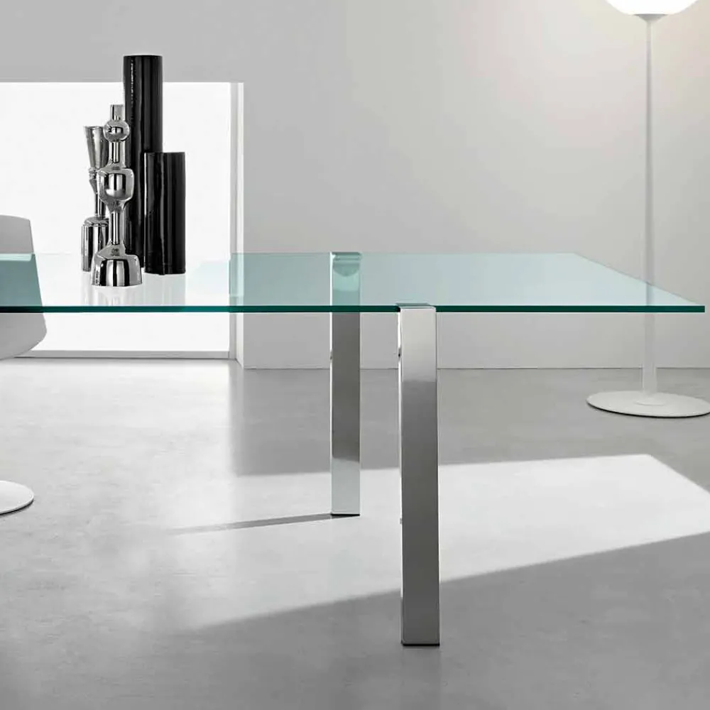 Viadurini Living Esstische Nach Mass|Esstische-Esstisch aus transparentem Glas und Metall verschiedene Farben Made in Italy - Aschio