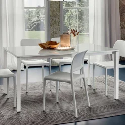 Viadurini Living Esstische-Esstisch aus weißem Glas und lackiertem Metall Made in Italy - Brooch