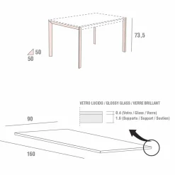 Viadurini Living Esstische-Esstisch aus weißem Glas und lackiertem Metall Made in Italy - Brooch