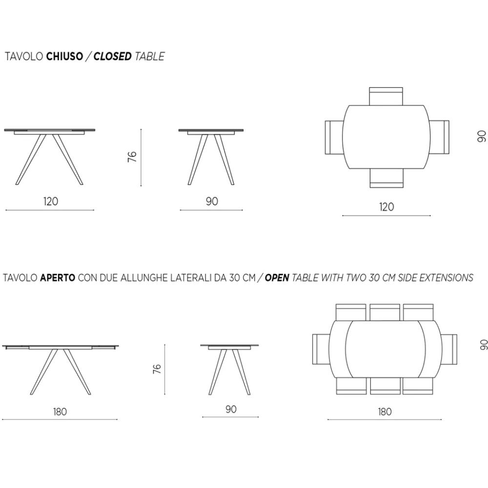 Viadurini Living Ausziehbare Esstische-Esstisch ausziehbar auf 180 cm in Grès mit Metallfuß - Beatriz