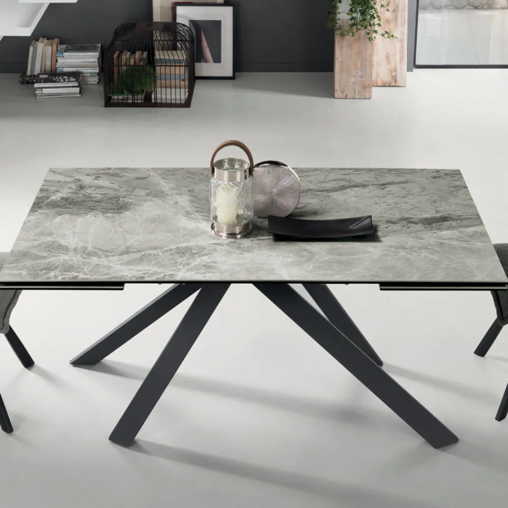 Viadurini Living Ausziehbare Esstische-Esstisch ausziehbar auf 240 cm Marmoroptik und Metallstruktur - Yvan
