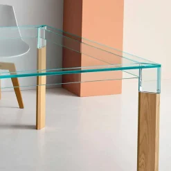 Viadurini Living Esstische Nach Mass|Esstische-Esstisch Glasplatte und Massivholzbasis Made in Italy - Presino