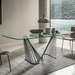 Viadurini Living Esstische-Esstisch Glasplatte und Metallseile Basis 2 Größen - Alariko