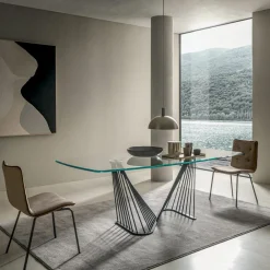 Viadurini Living Esstische-Esstisch Glasplatte und Metallseile Basis 2 Größen - Alariko