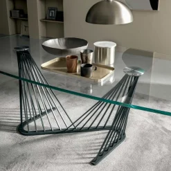 Viadurini Living Esstische-Esstisch Glasplatte und Metallseile Basis 2 Größen - Alariko