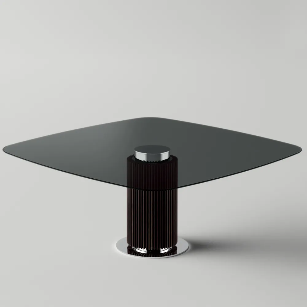 Viadurini Living Esstische Nach Mass|Esstische-Esstisch mit quadratischer Glasplatte und Holzsockel Made in Italy - Kuadro