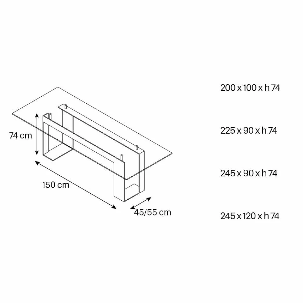 Viadurini Living Esstische Nach Mass|Esstische-Esstisch mit Rauchglasplatte und Metallgestell 4 Dimensionen - Speck