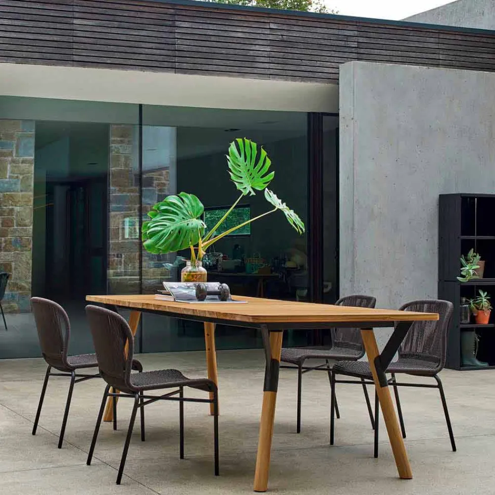 Varaschin Gartentische Fest-Esstisch Tischbeine aus Teak H 65 cm Link