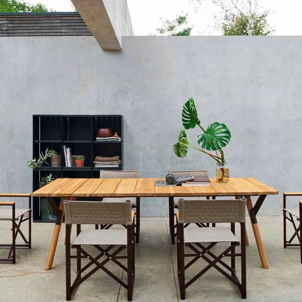 Varaschin Gartentische Fest-Esstisch Tischbeine aus Teak H 65 cm Link