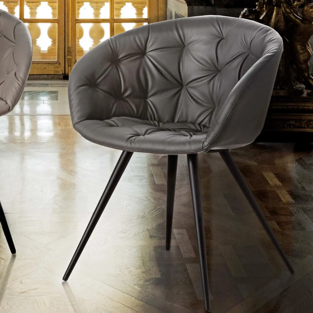 Viadurini Living Moderne Sessel-Esszimmerstuhl aus Ecoleather mit Beinen aus schwarz lackiertem Metall - Ezio