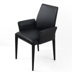 Viadurini Living Moderne Stühle-Esszimmerstuhl mit Armlehnen mit schwarzem Leder bezogen Made in Italy - Meyer