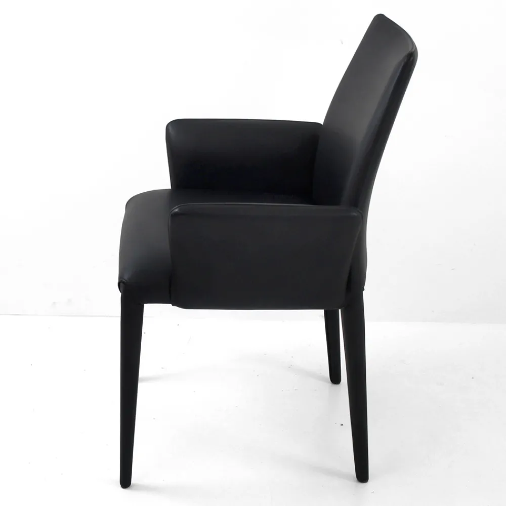 Viadurini Living Moderne Stühle-Esszimmerstuhl mit Armlehnen mit schwarzem Leder bezogen Made in Italy - Meyer