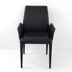 Viadurini Living Moderne Stühle-Esszimmerstuhl mit Armlehnen mit schwarzem Leder bezogen Made in Italy - Meyer