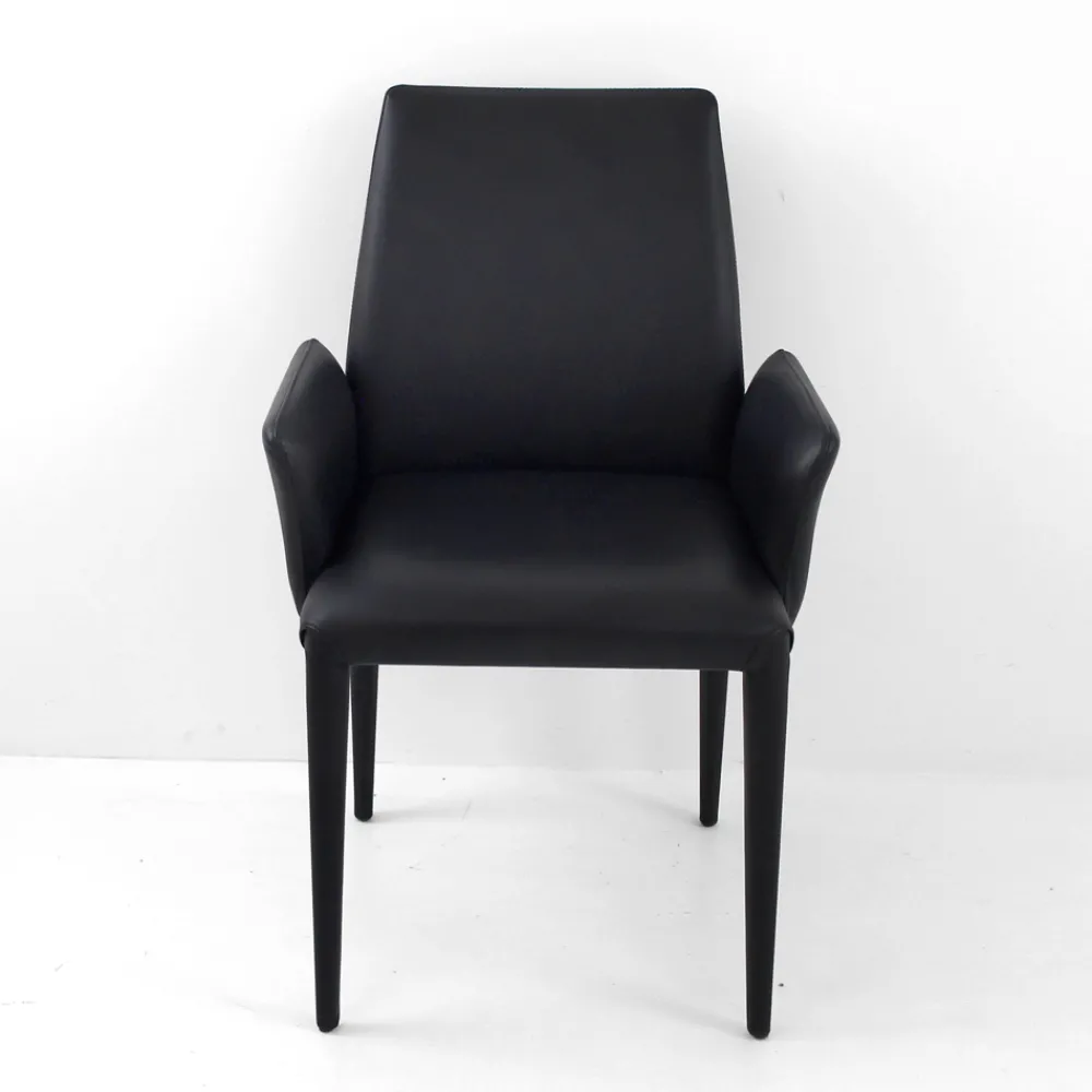Viadurini Living Moderne Stühle-Esszimmerstuhl mit Armlehnen mit schwarzem Leder bezogen Made in Italy - Meyer